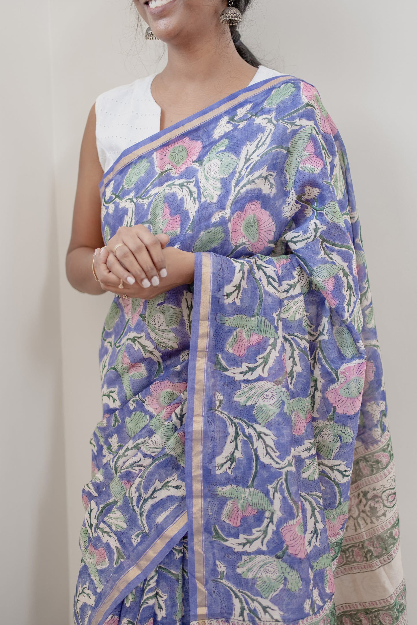 Handblock printed Chanderi Silk cotton