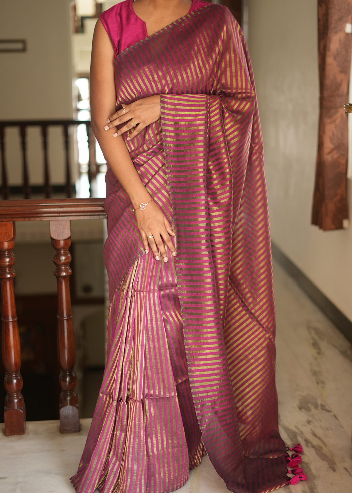 Zari all over Muslite Cotton - Pink