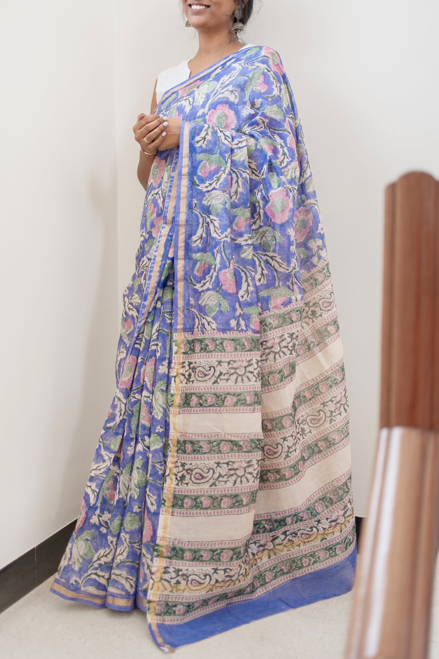 Handblock printed Chanderi Silk cotton